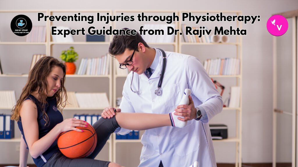 (Preventing injuries through physiotherapy) Physiotherapist treating a patient with a sports injury, such as a knee injury or shin splints.