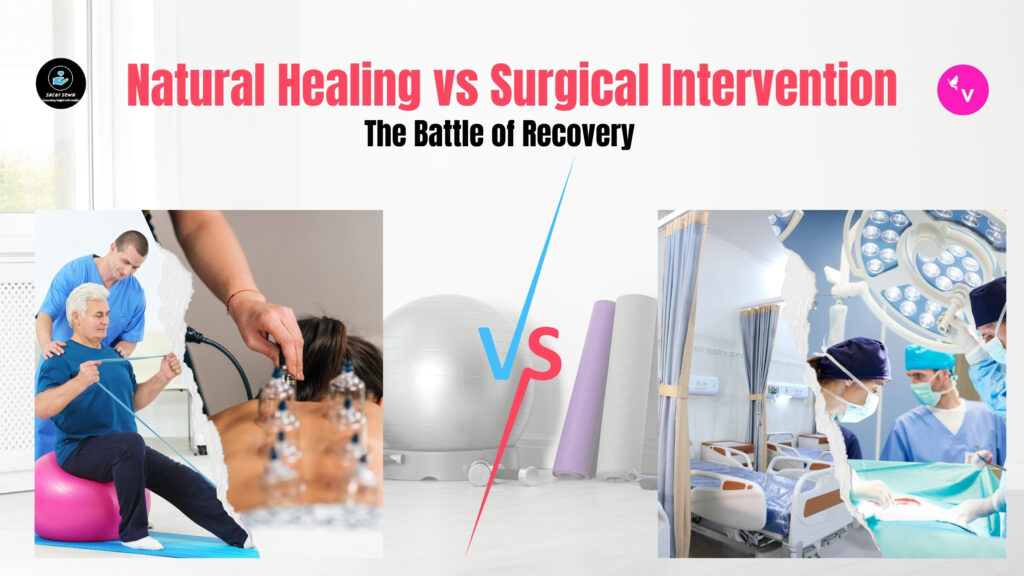 Comparison between physiotherapy and surgery: Physiotherapy on the left, surgery on the right.